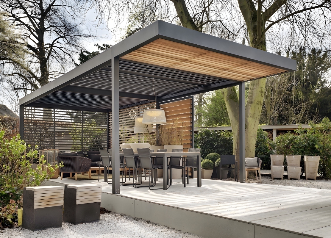 Современный навес «веранда» для зоны отдыха в частном доме Современный навес «веранда» для зоны отдыха в частном доме